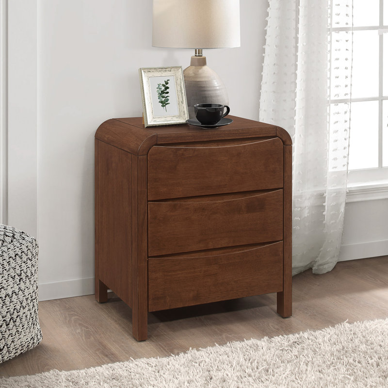 Hokku Designs Arton Mid Century Modern Walnut Nightstand Bed Side Tables With 3 Drawers Reviews Wayfair
